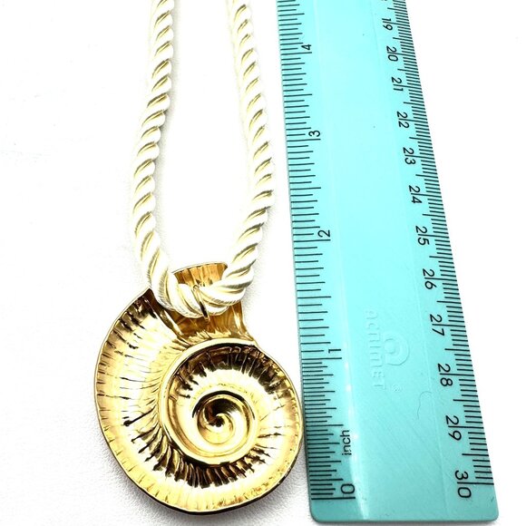 18K Gold Plated Sea Shell Pendant Necklace Off White Silk Cord Beach Vacay New - Picture 5 of 7